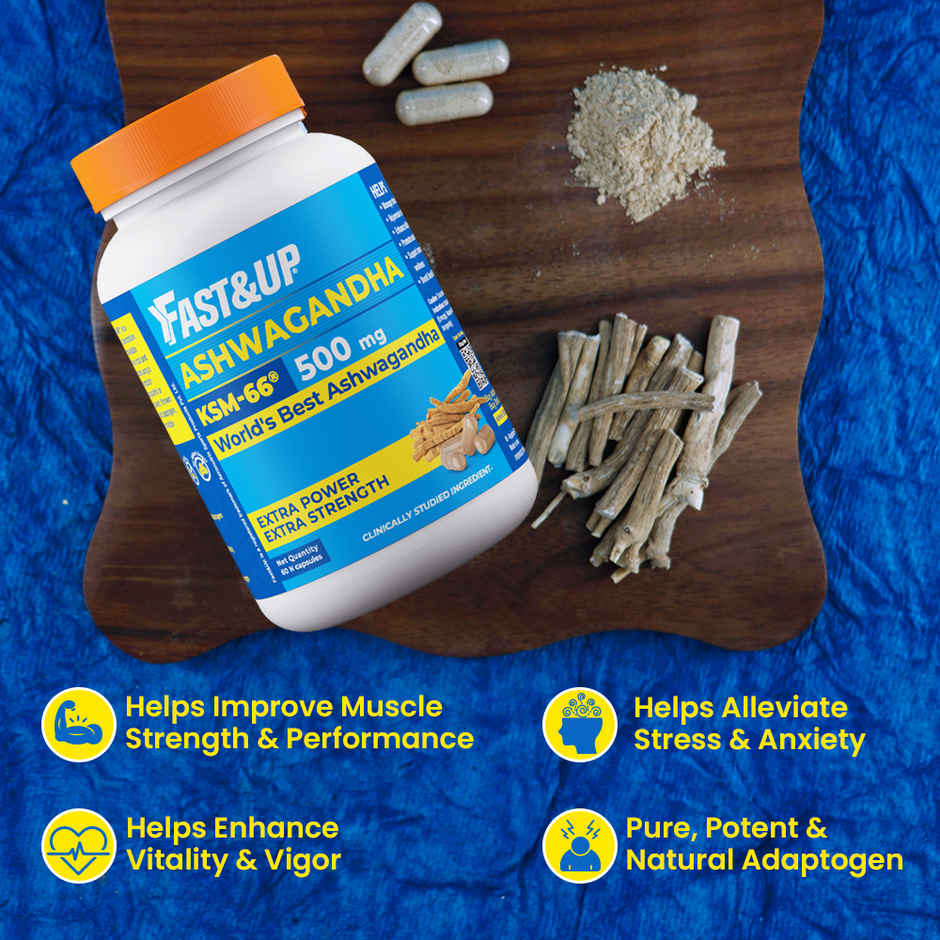 Fast&Up KSM-66 Ashwagandha - Natural Vitality Booster, For Stress & Anxiety - 60 Days Servings
