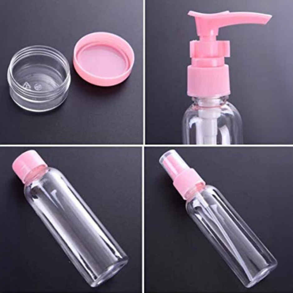 Plastic Multipurpose Cosmetic Travel Pouch Kit with 3 Empty Refillable Bottles & 3 Jars | Se7en