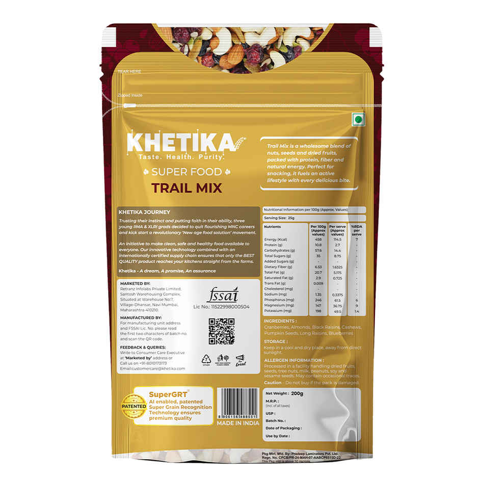 Khetika Trail Mix | 7 Superfoods in 1 Mix | Almonds, Cashews, Raisins, Berries & Seeds