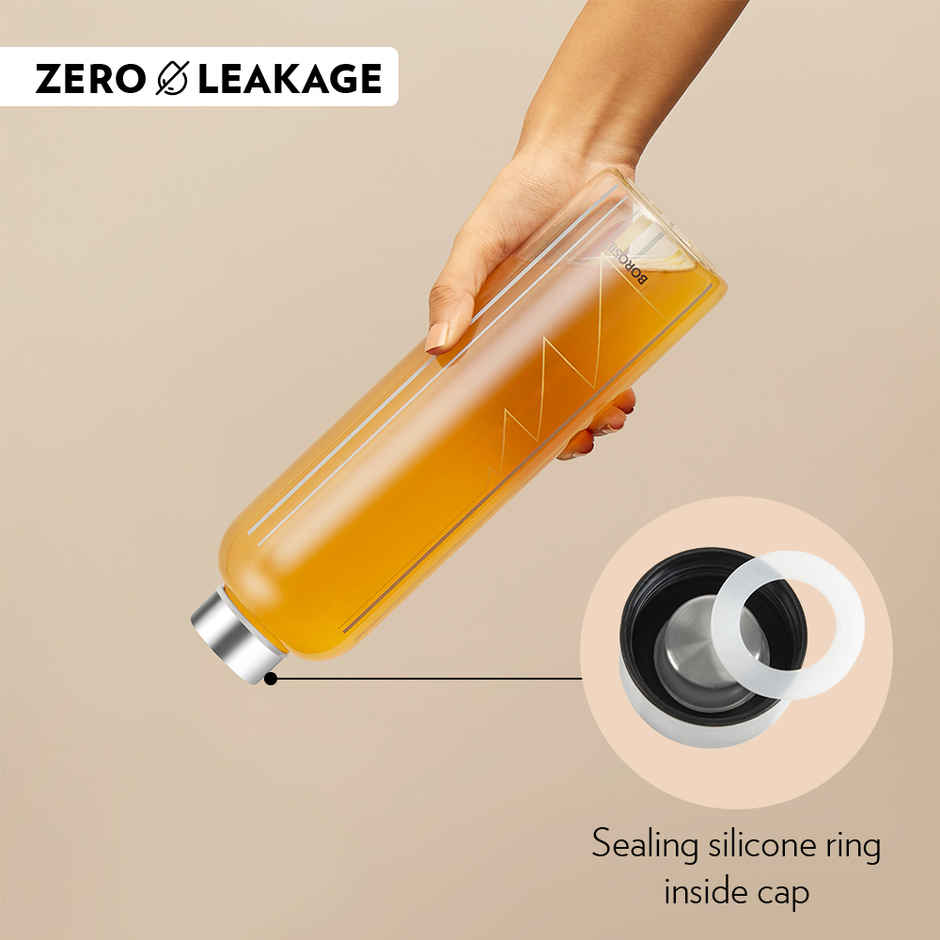 Borosil Sintra Narrow Mouth Bottle with Metal Lid Borosilicate Glass Dishwasher Safe