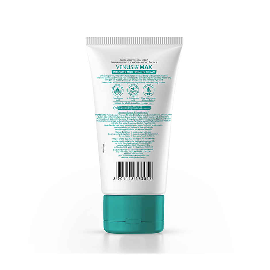 Venusia Max Intensive Moisturizing Cream with 4D Hyaluronic+Polyglutamic Acid | Dry to Very Dry Skin