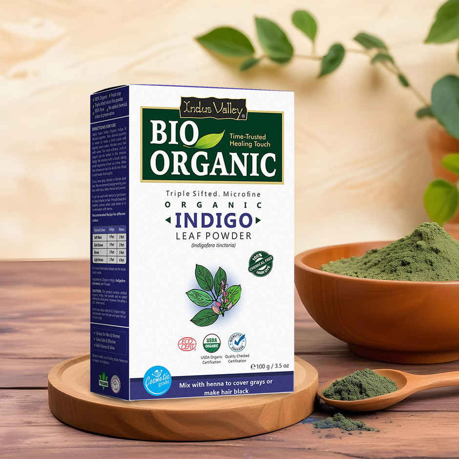 Bio Organic Natural Indigo Powder by Indus Valley for Natural Hair Colour Supports Healthy Hair