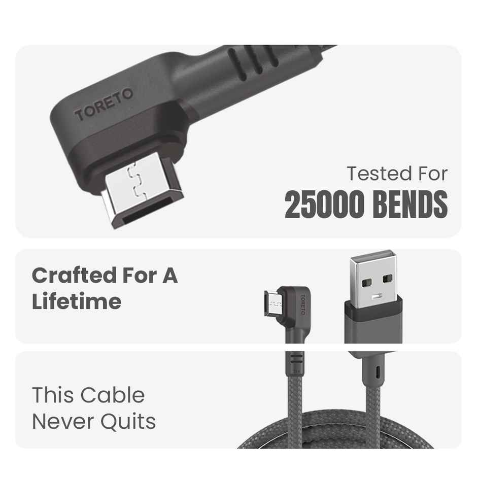 Toreto 3A Fast Charging 1.1m Micro USB Cable for Smartphones | Laptops & Other Micro USB Devices