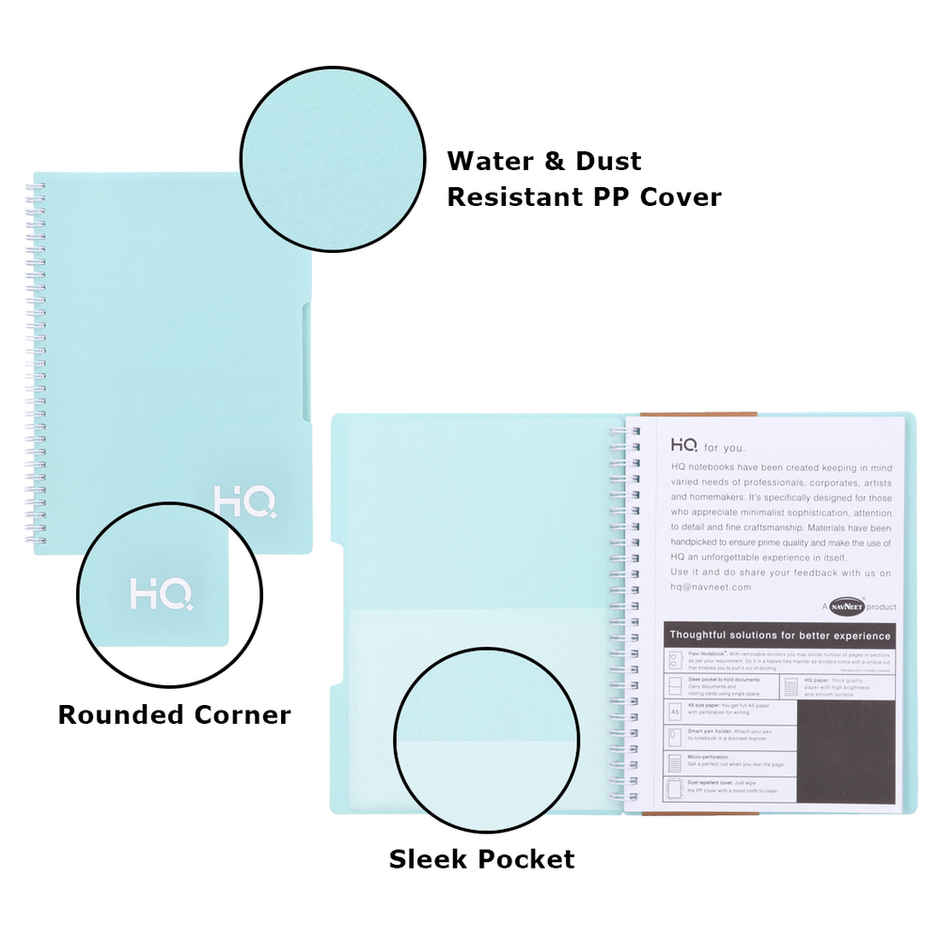 Navneet HQ | Single Subject Book - Mint Green with PP cover Single Line 14.8 cm x 21 cm | 160 Pages