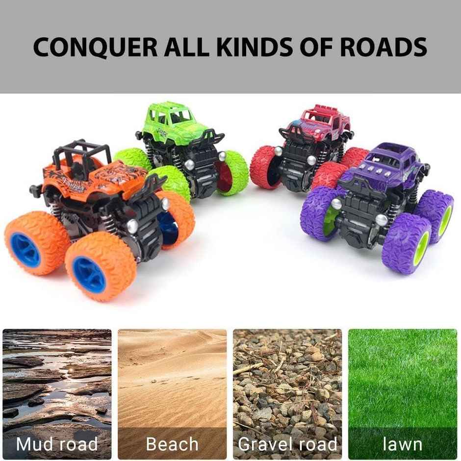 Chigy Wooh Friction Powered Monster Truck Toy Push & Go, 360 Drift Stunt Car for Kids