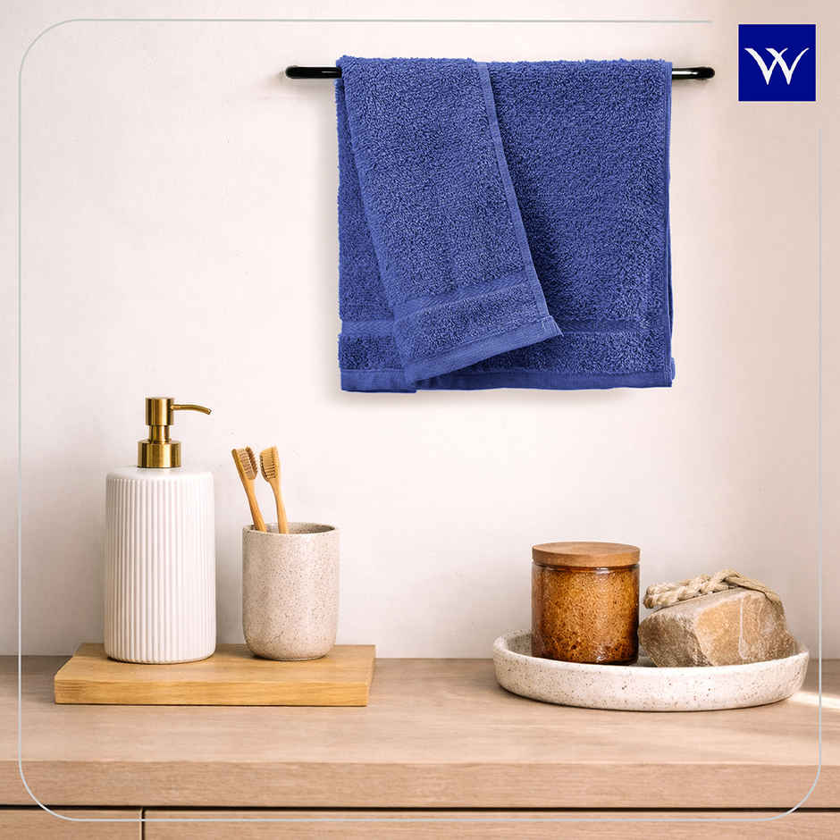 Welspun Quick Dry Cotton Dobby Weave Super Absorbent Ultra Soft Hand Towels Set | Navy Blue