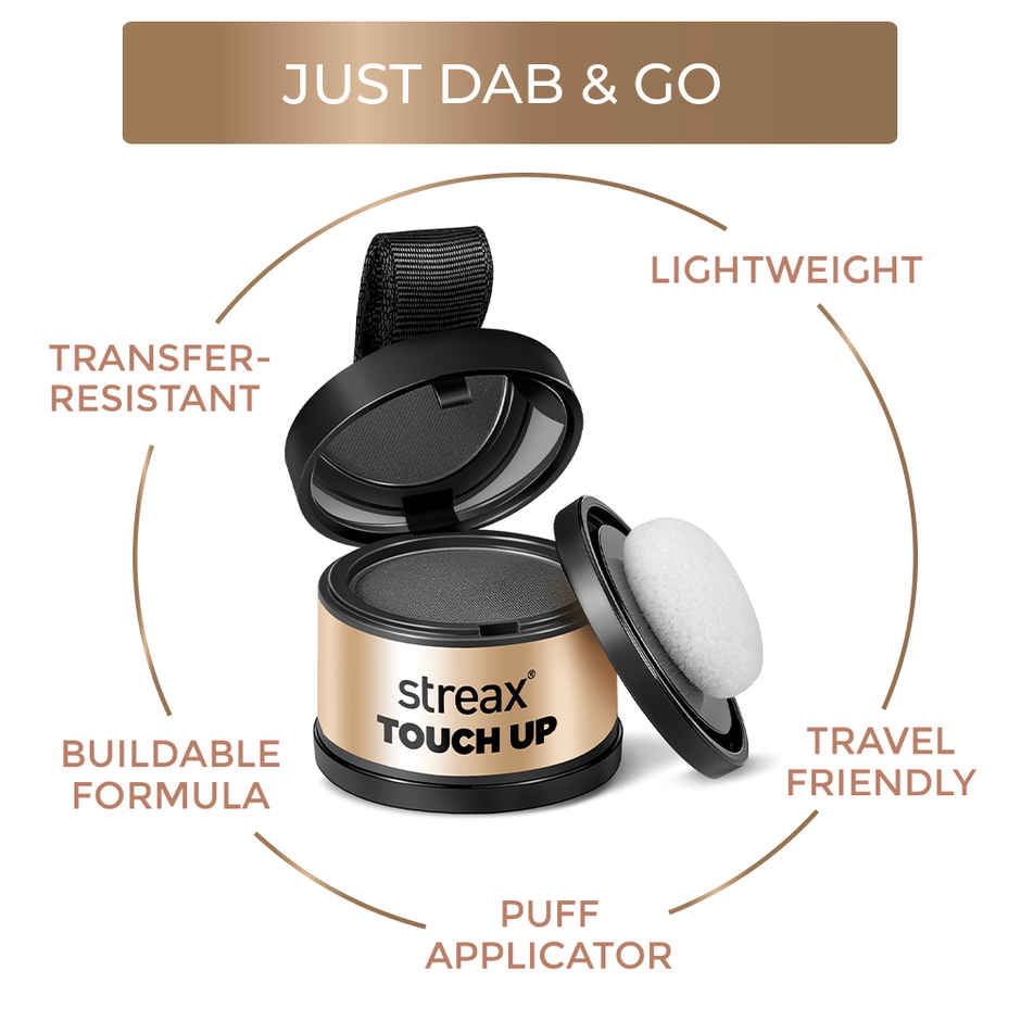 Streax Root Touch Up Powder, Black, Covers Grey Hair & Bald Patches Instantly