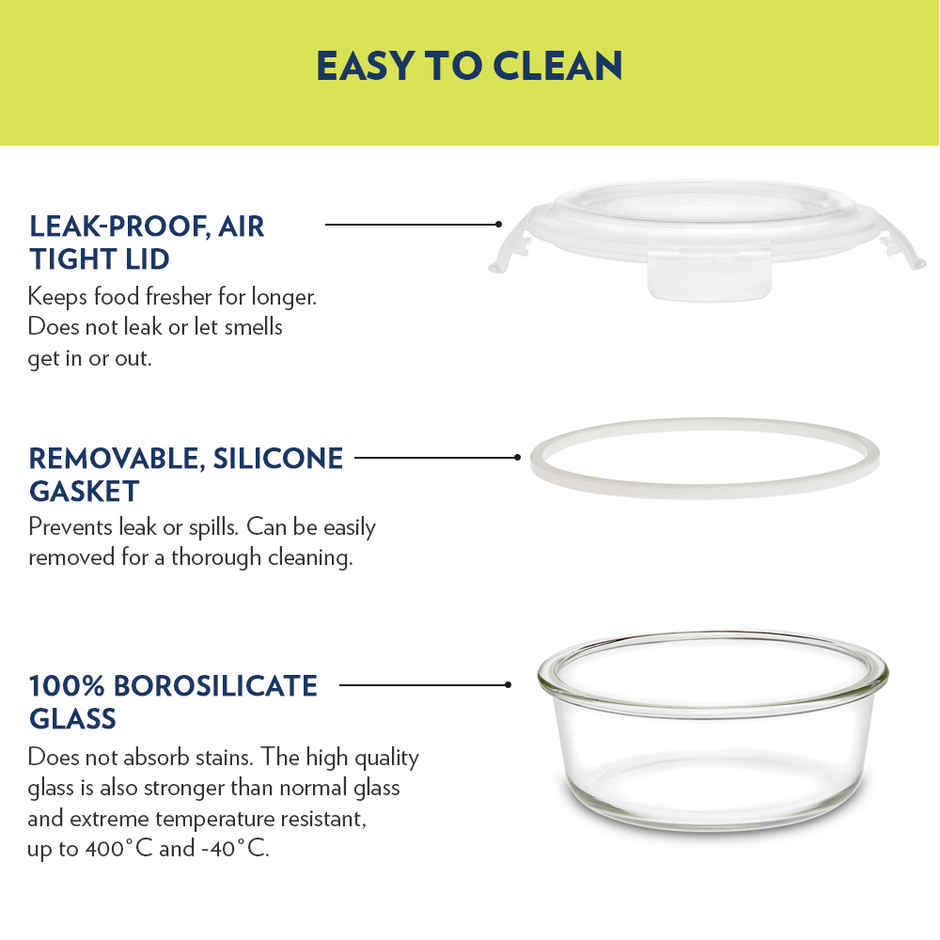 Borosil Klip N Store Storage Container With Airtight Lid (400 ml) | Borosilicate Glass