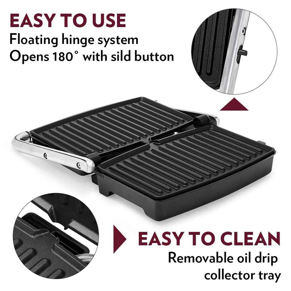 Borosil 1500W Jumbo Grill Sandwich Maker, Nonstick Coating Plates