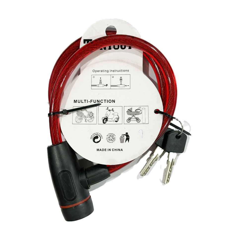 Chrome Thick Cable Lock For Bikes,Helmet Luggage Bicycle Lock With 2 Keys - Assorted