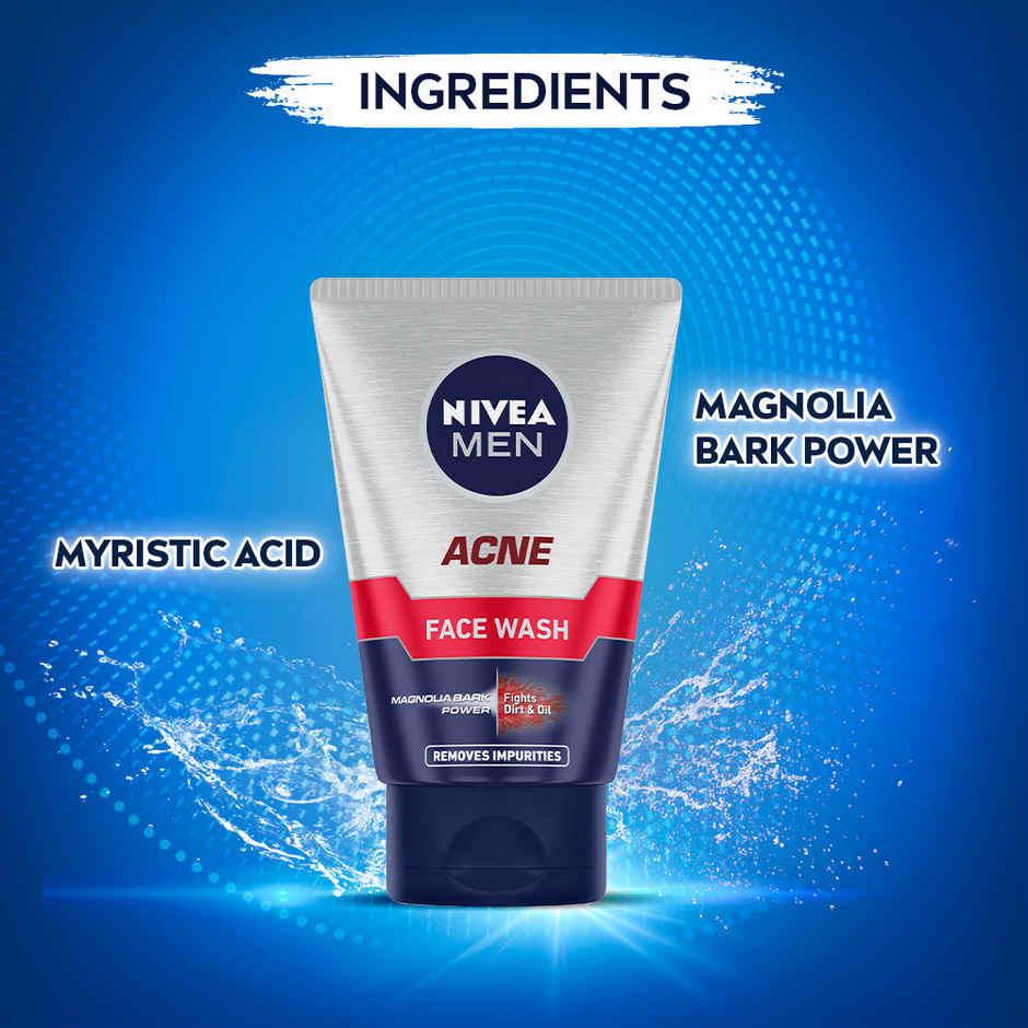 Nivea Men Acne Face Wash for Oily & Acne Prone Skin Fights Oil & Dirt with Magnolia Bark Power