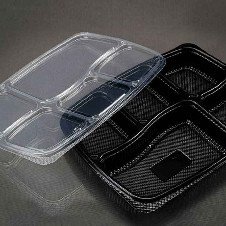 Disposable Platter Thali With Lid | 5 Compartment | 210 x 275 x 35 | Pack Of 5 | Tempware