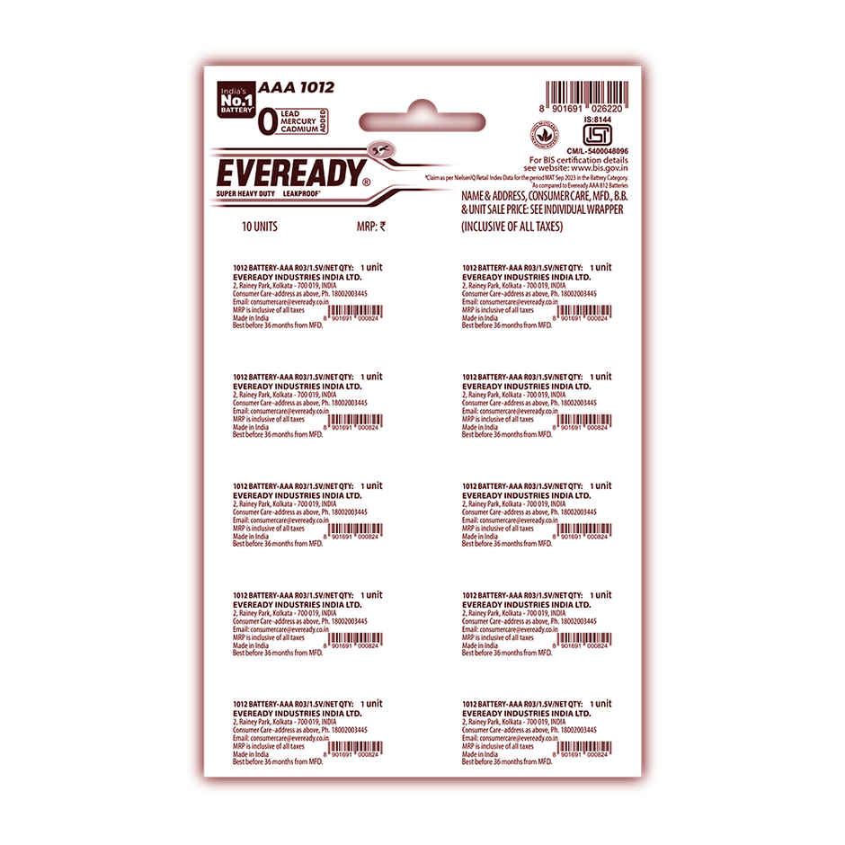 Eveready Carbon Zinc AAA | 3X EMD Power