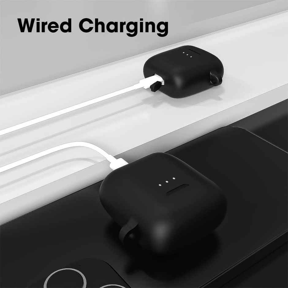 Sounce Earphone Case Cover for Boat Airdopes 131 | Shockproof Silicone Case with Keychain | Black