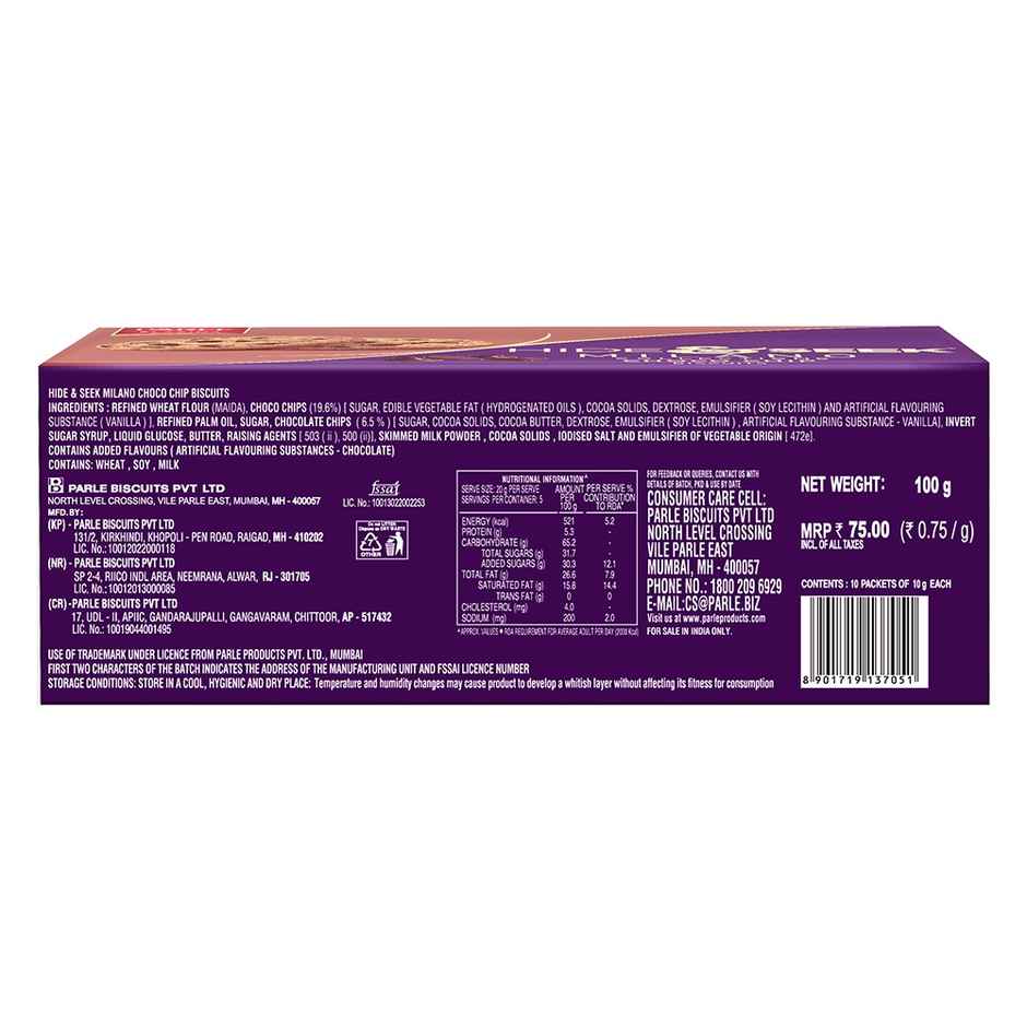 Parle Hide and Seek Milano Choco Chip Flavoured Biscuits | Artificial Flavour-free Combo