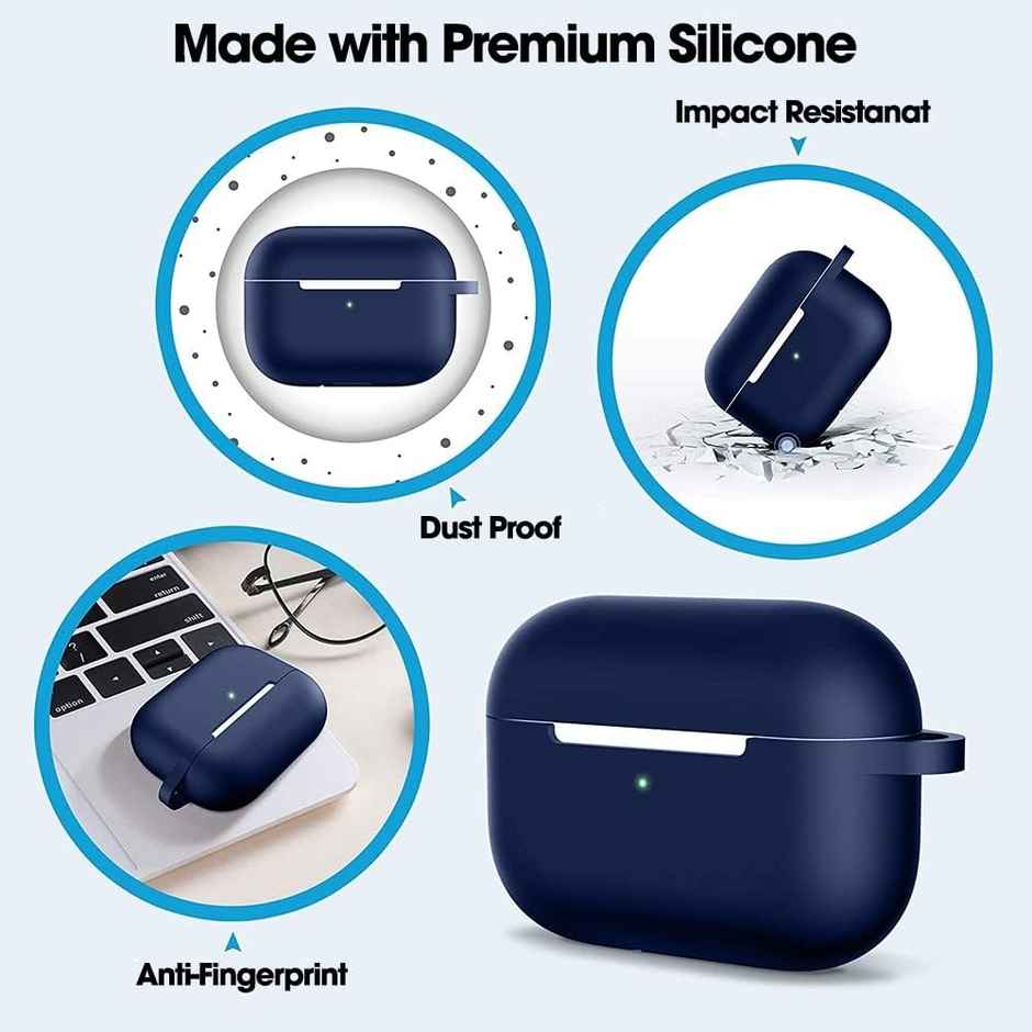 Sounce AirPods Pro 2nd Gen Case Cover | Shockproof Silicone with Keychain & LED Visible | Blue