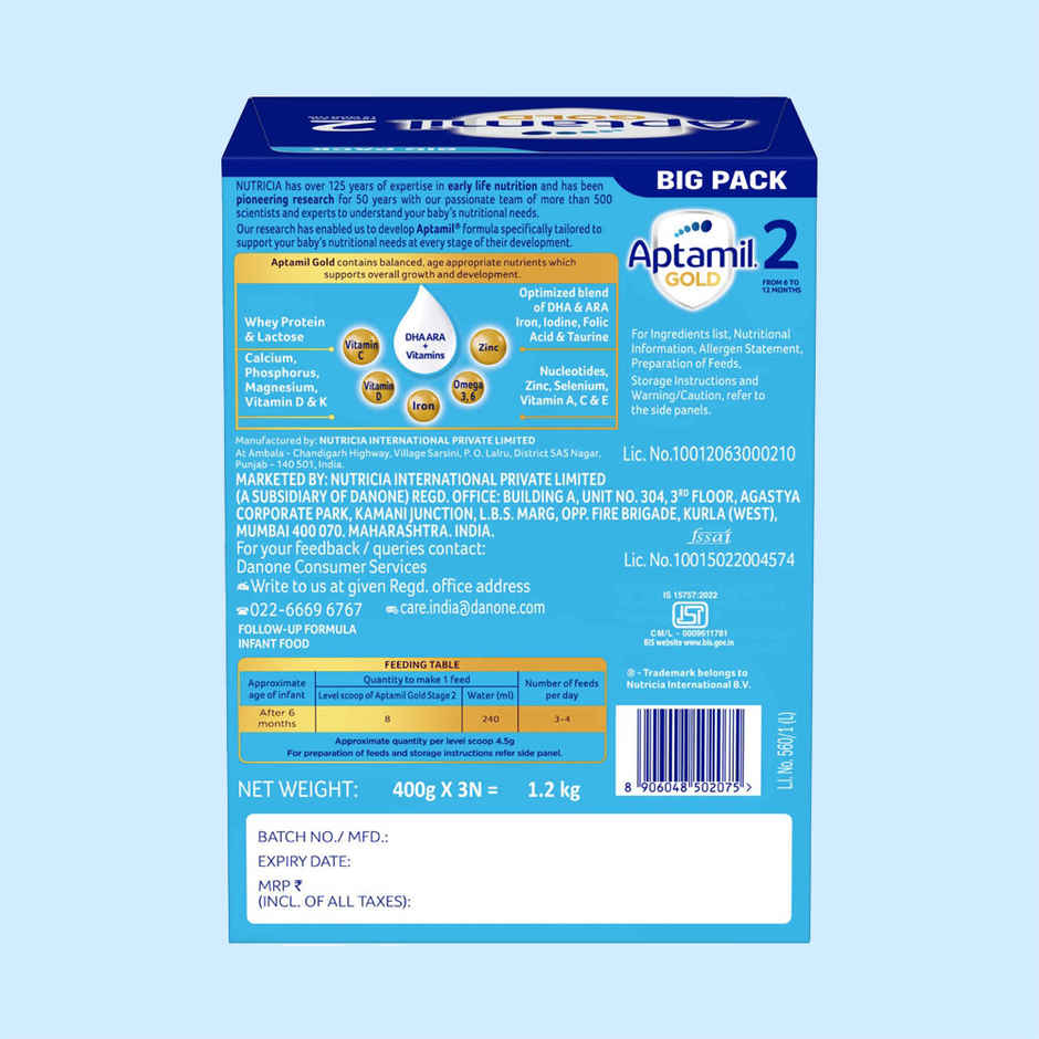 Aptamil Gold 2 Follow up Infant Formula Powder | Stage 2 | After 6 months