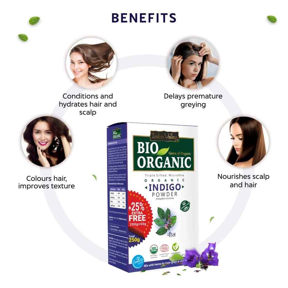 Bio Organic 100% Natural Indigo Powder by Indus Valley for Natural Hair Colour