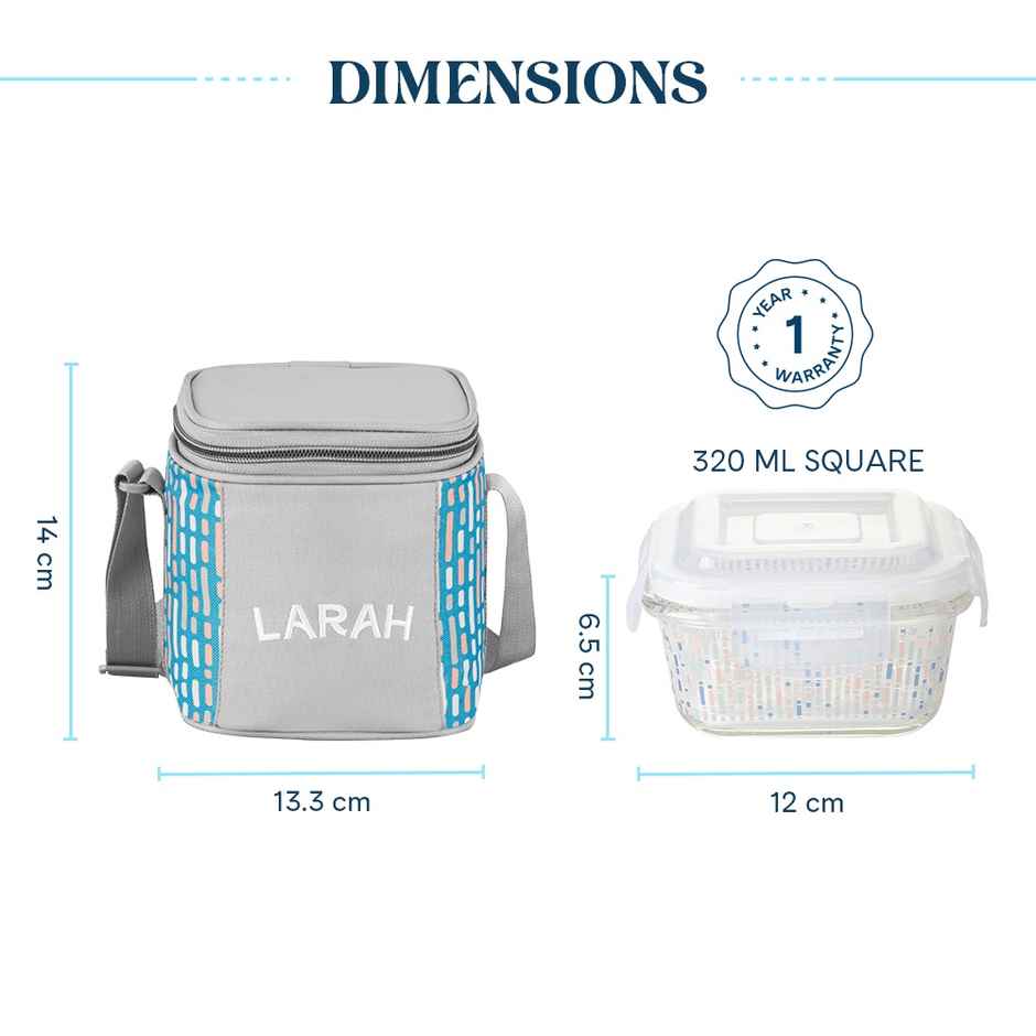 Larah Glassware Vogue Borosilicate Glass Lunchbox 2pc Square Container | 320ml | Microwave Safe