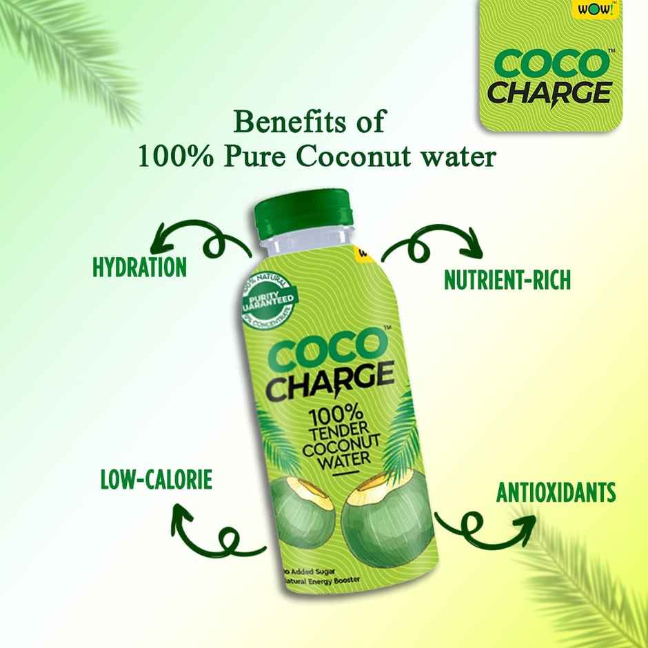 Wow Coco Charge Tender Coconut Water | Pure Coconut | No Added Sugar | No Concentrate | Bottle