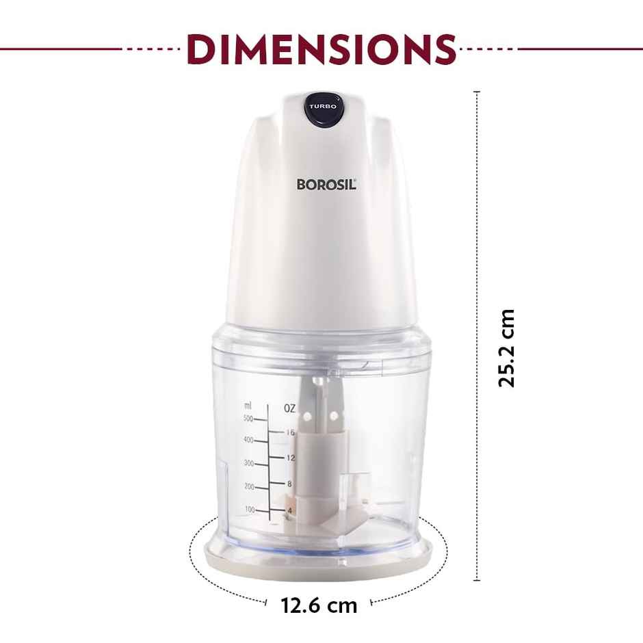 Borosil Chef Delite 260 Watts Electric Chopper for Kitchen, 600 ml Plastic Bowl with Lid | Vegetable Chopper, Cutter, Chop, Mince, Dice, Whisk, Blend - Transparent