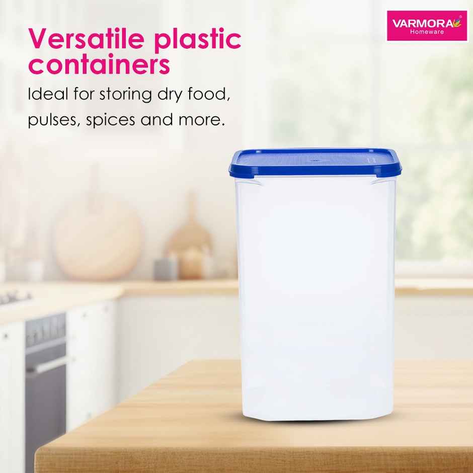 Varmora Plastic Smart Storage Grocery Container - 10 kg- Blue- Airtight