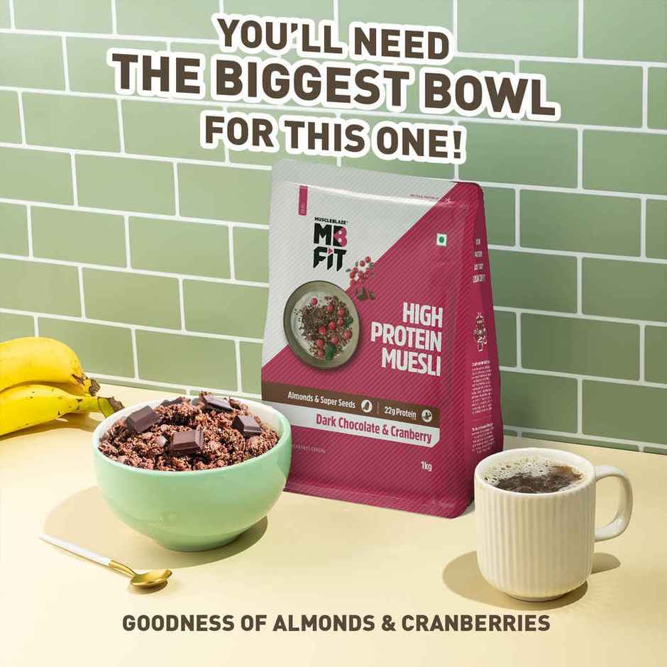 MuscleBlaze Fit High Protein Muesli (Dark Chocolate & Cranberry, 1kg) | 22g Protein