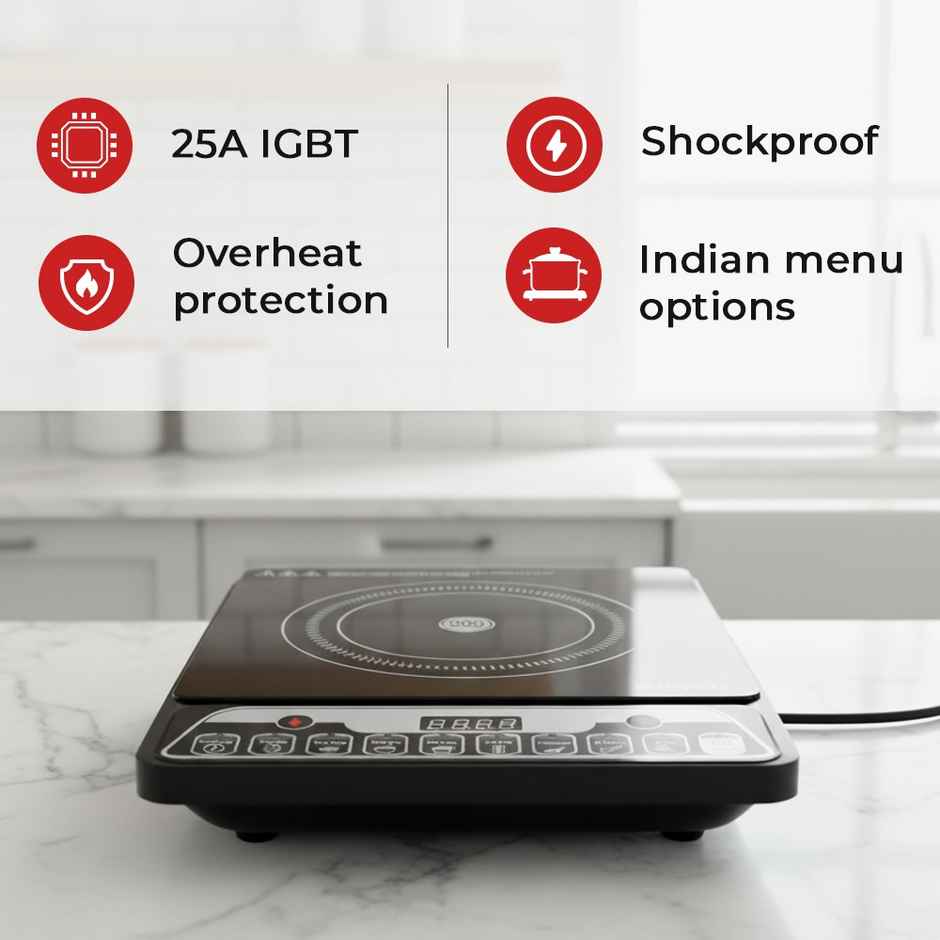 ZunVolt 2000W Induction Cooktop Push Button, Crystal Glass