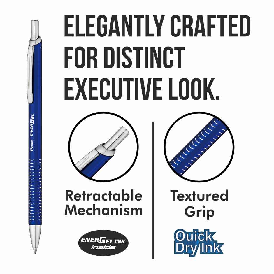 Pentel BL447 Energel Metal Lite Single Blister Blue Body Blue Ink