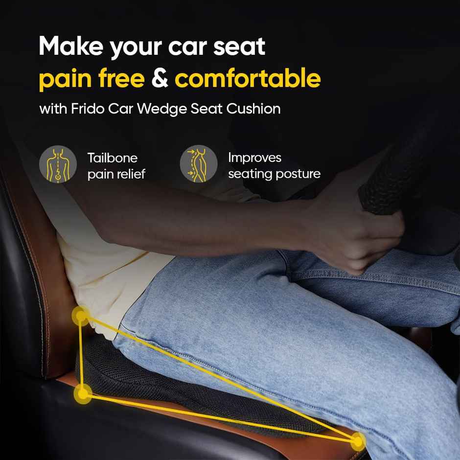 Frido Ultimate Car Wedge Seat Cushion | Memory Foam Cushion Weight <120 kg | Black