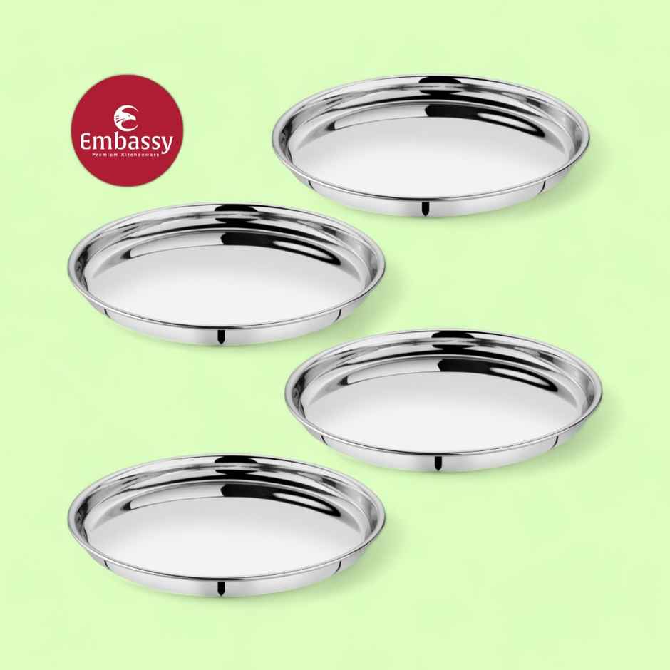 Embassy Dinner Plate 26.5 cm (Pack of 4), NP Khumcha, Size 12, Heavy-Gauge, Premium Stainless Steel