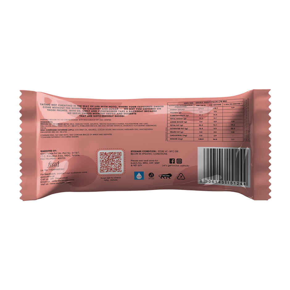 NOTO Chocolate Hazelnut Sugar Free, Guilt Free Bar