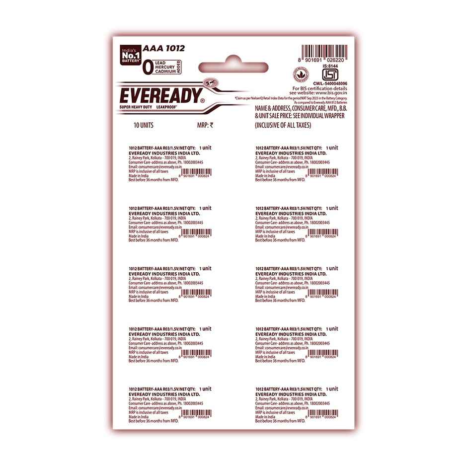 Eveready Carbon Zinc AAA | 3X EMD Power