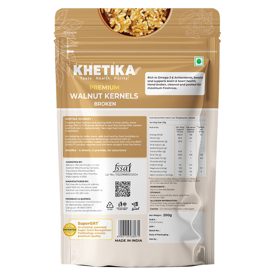 Khetika Premium Broken Walnut | Akhrot | Rich in Omega 3, Protein & Antioxidants