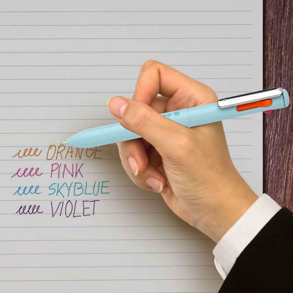 Pentel 4 in 1 Ball Pen Single Light Blue Body Orange Pink Sy Blue Violet Ink