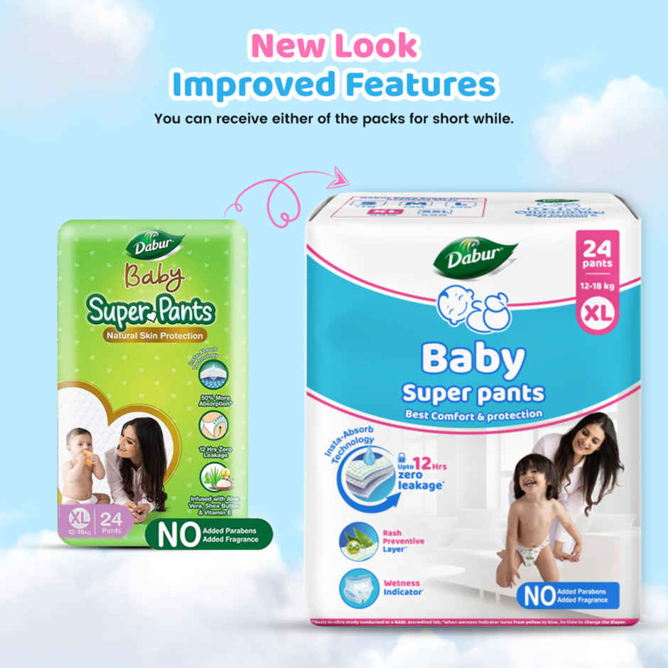 Dabur Baby Super Pants - XL 24 Pcs 12-18 Kg Insta-Absorb Technology Baby Diaper