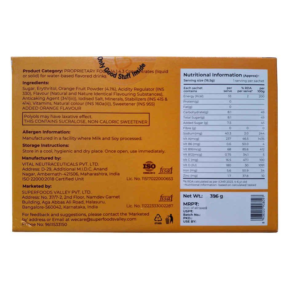 Good Monk Fruit Drink Mix | Natural Orange | 50% Less Sugar | 8 Vitamins & Minerals | 24 Sachets