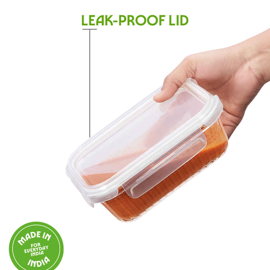 Borosil Fluted Klip N Store Rectangle Food Storage Container Borosilicate Glass Microwave Safe