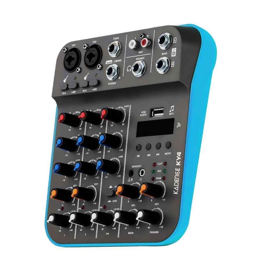 Kadence KY4 4-Channel Audio Mixer with Bluetooth, USB, 48V Phantom Power