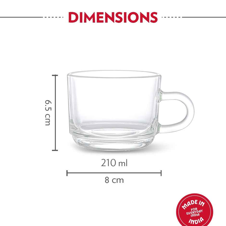 Borosil Chai Time 210 ml 6Pc Tea - Coffee Mug Set, Made In India Borosilicate