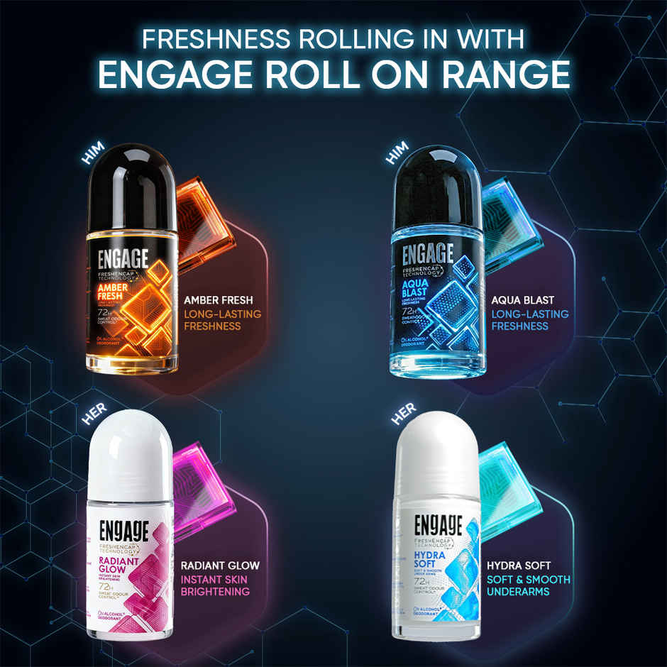 Engage Amber Fresh Underarm Roll-On Deo for  Men | 72hr Protection