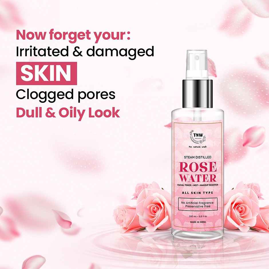 TNW The Natural Wash 100% Steam Distilled Rose Water Face Toner Spray, Make Up Remover & Hydration