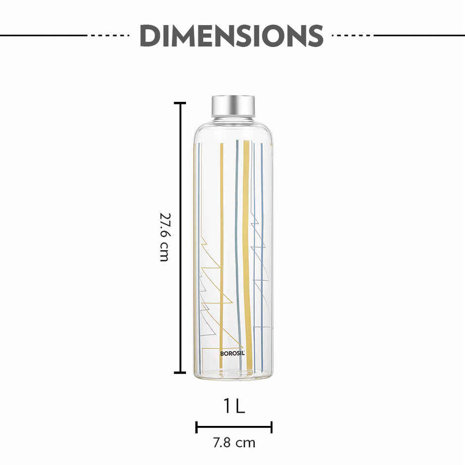 Borosil Sintra Narrow Mouth Bottle with Metal Lid Borosilicate Glass Dishwasher Safe