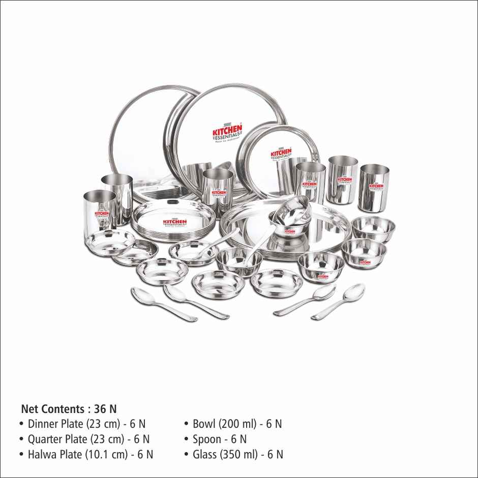 Kitchen Essentials 36 Pcs Stainless Steel Dinner Set (Mirror Finish)