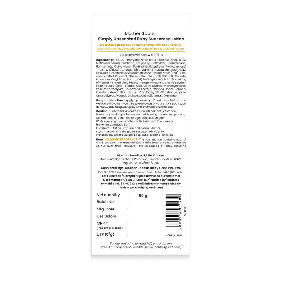 Mother Sparsh Simply Unscented Sunscreen For Babies With Spf 50