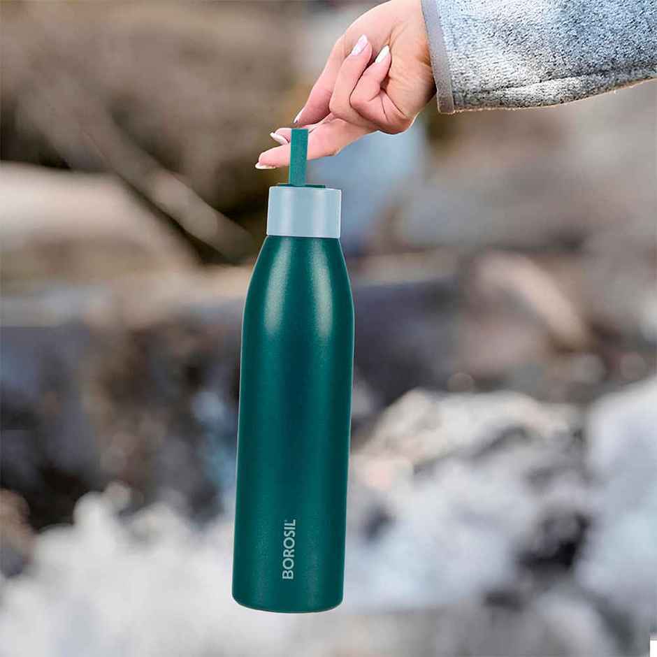 Borosil Duomate Double Wall Vacuum Insulated Stainless Steel Bottle | Green | 750 ml