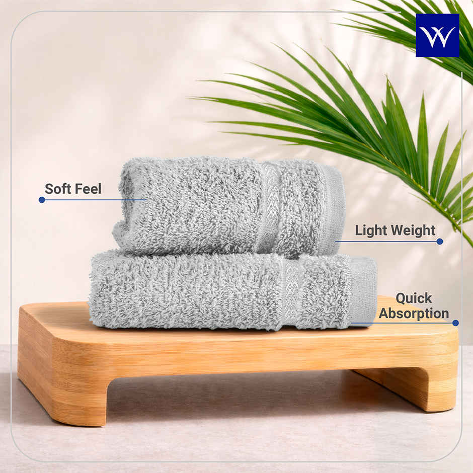Welspun Quick Dry Cotton Dobby Weave Super Absorbent Ultra Soft Hand Towels Set | Grey