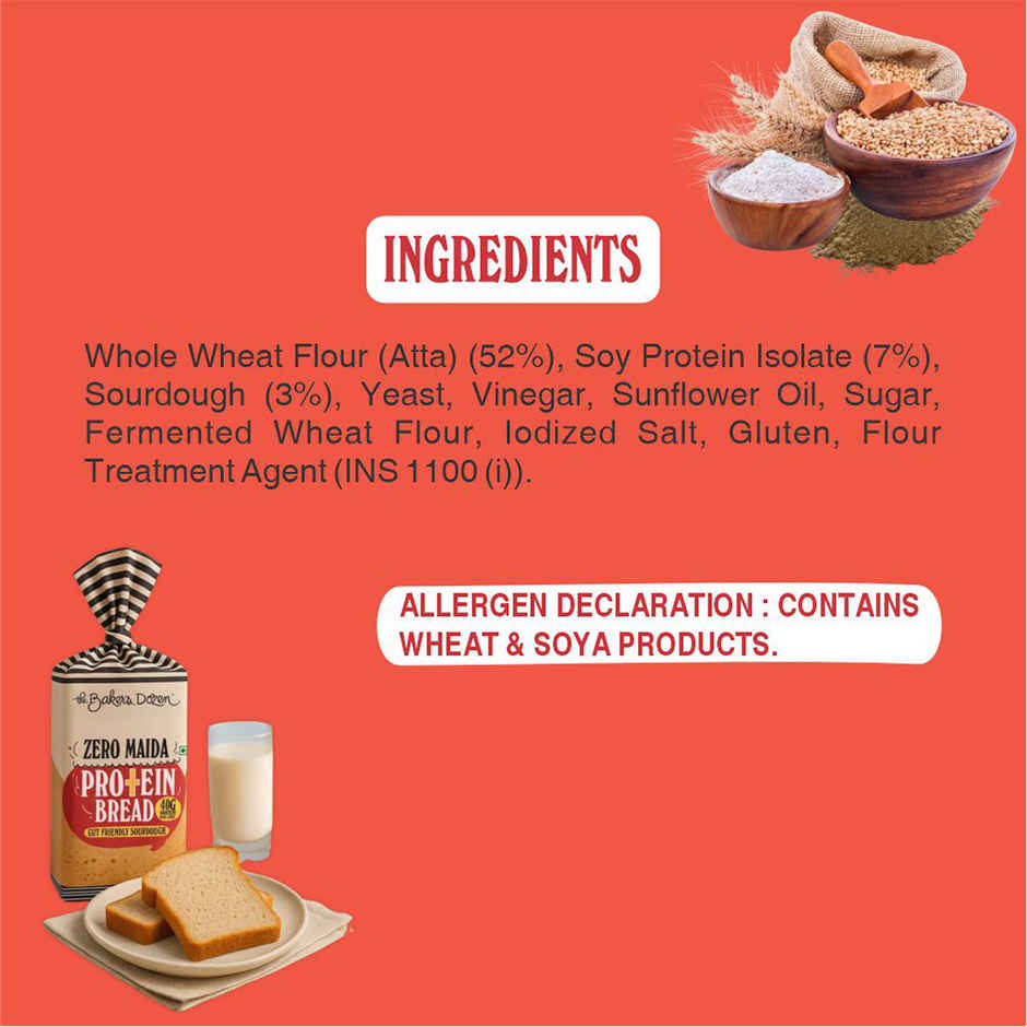 The Baker's Dozen Zero Maida Protein Bread | 40g Protein | Whole wheat | Atta Bread | Sourdough