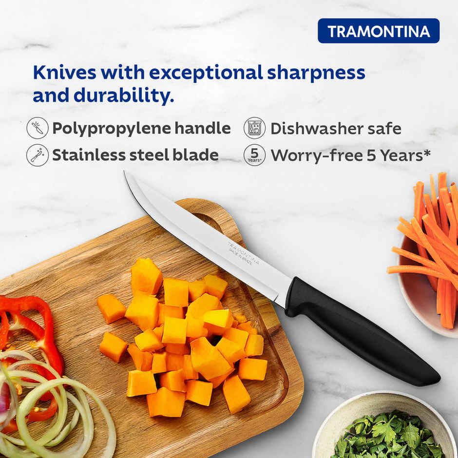Tramontina Plenus Stainless Steel Kitchen Knife Chaku, 12 Cm 5.9 Inch | Edge Knife | Black