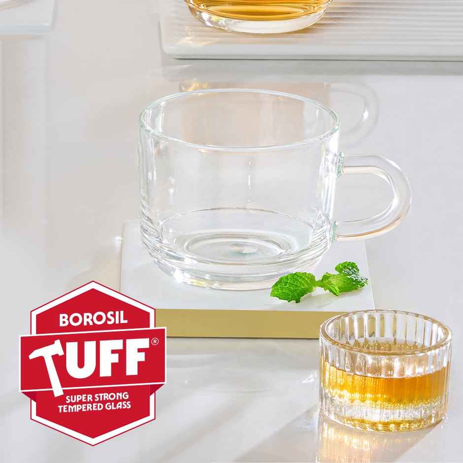 Borosil Chai Time 210 ml 6Pc Tea - Coffee Mug Set, Made In India Borosilicate